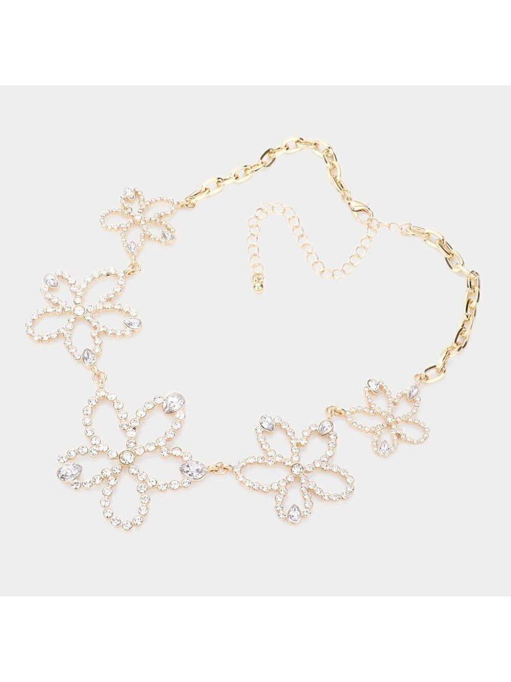 NEW Flower Crystal Golden Necklace Set Y2K
